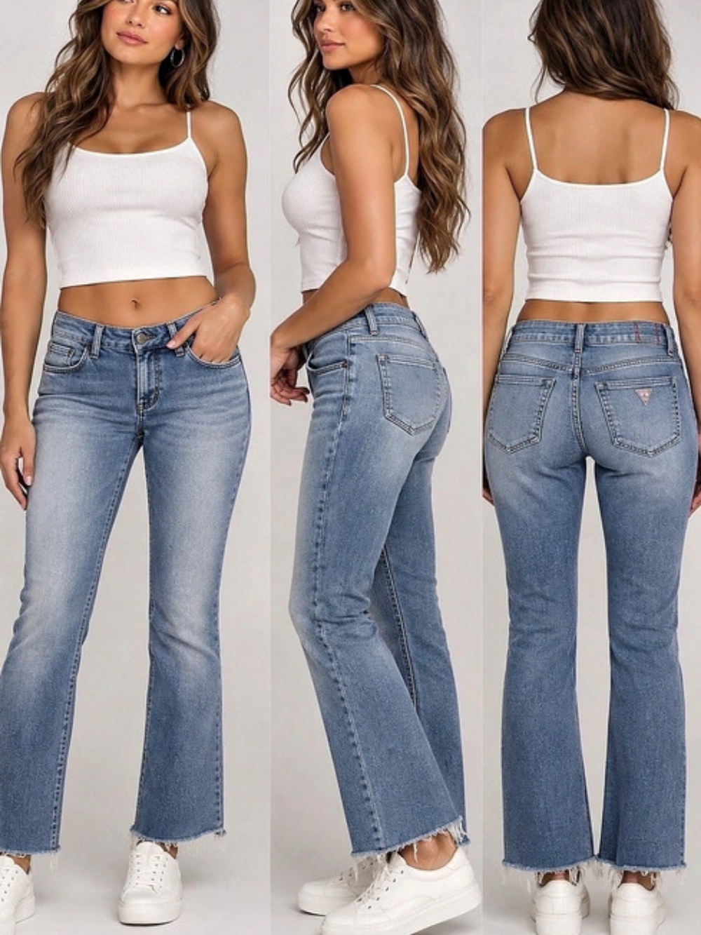 GUESS Jeans Womens 28 Low Rise Bootcut Y2K Light Wash Raw Hem Stretch Denim